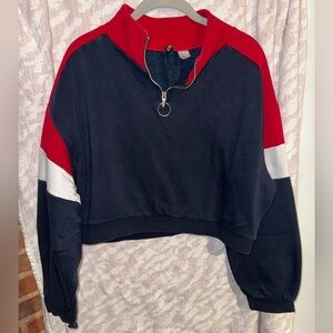 H&M Red, White, and Blue Quarter Zip-Up Sweatshirt